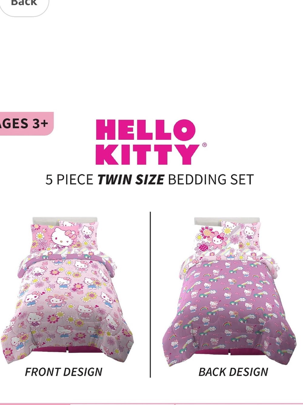 Hello Kitty Rainbow Garden Girls 5 Pc Pink Reversible Comforter Sheets Set Twin - Picture 3 of 11